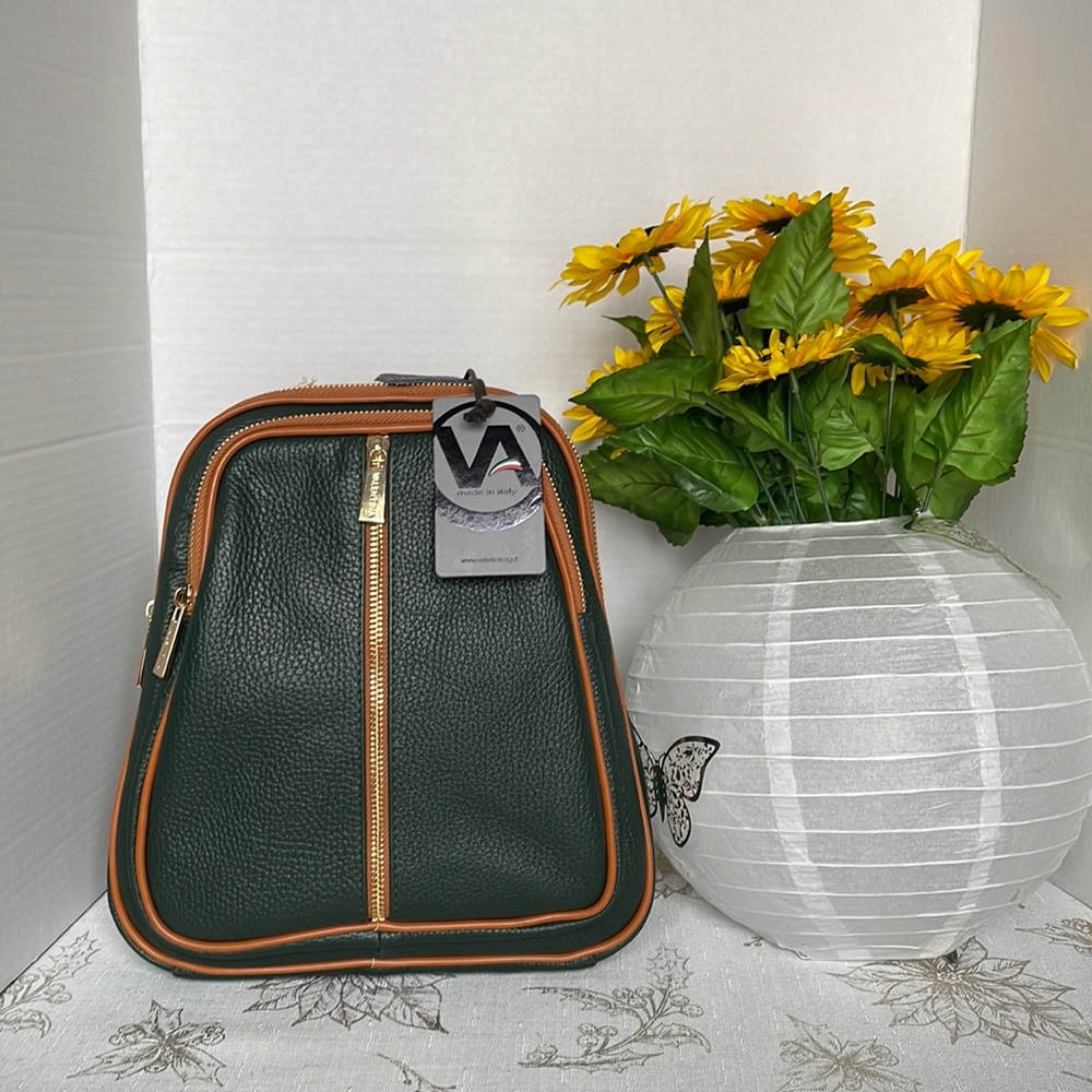 Valentina Dark Green with Tan Handmade Italian Backpack